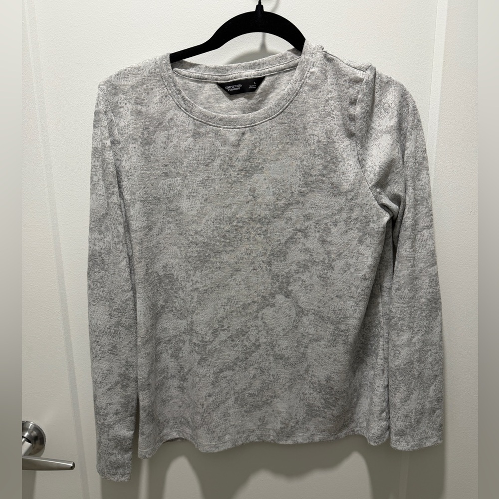 Simply Vera Wang Gray Long Sleeve Textured Tee